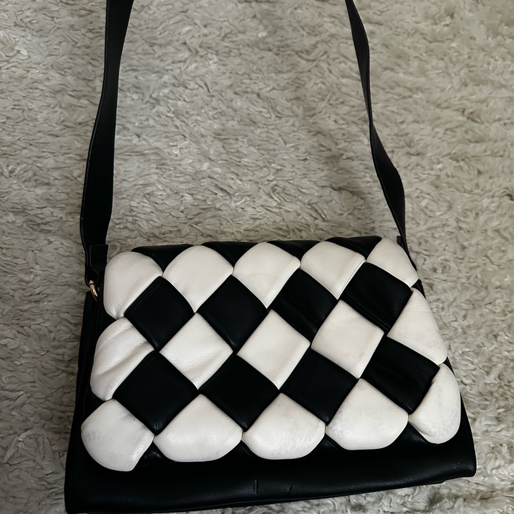 Mango Black and White Puffy Purse